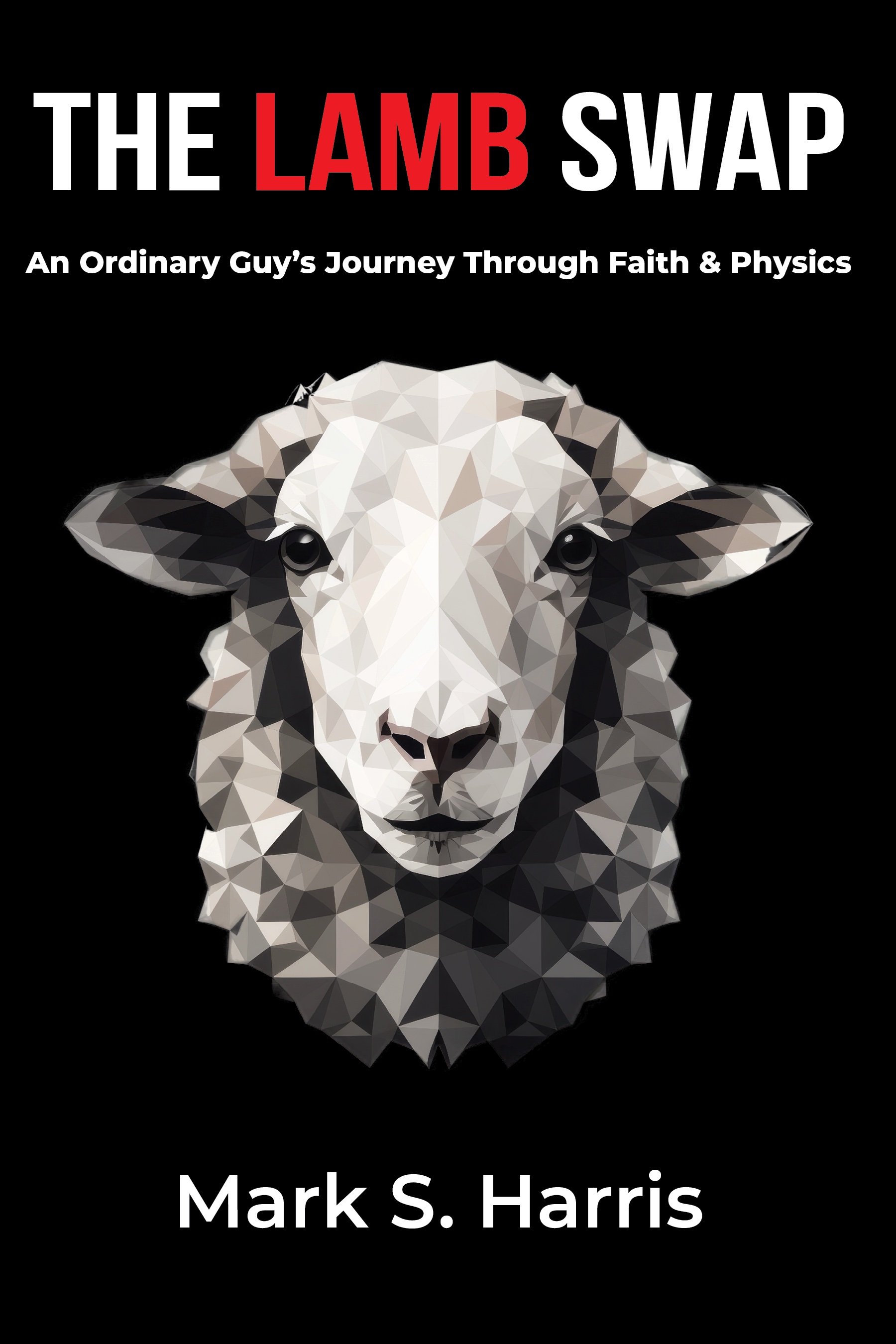 The Lamb Swap book cover - geometric low-poly lamb on black background